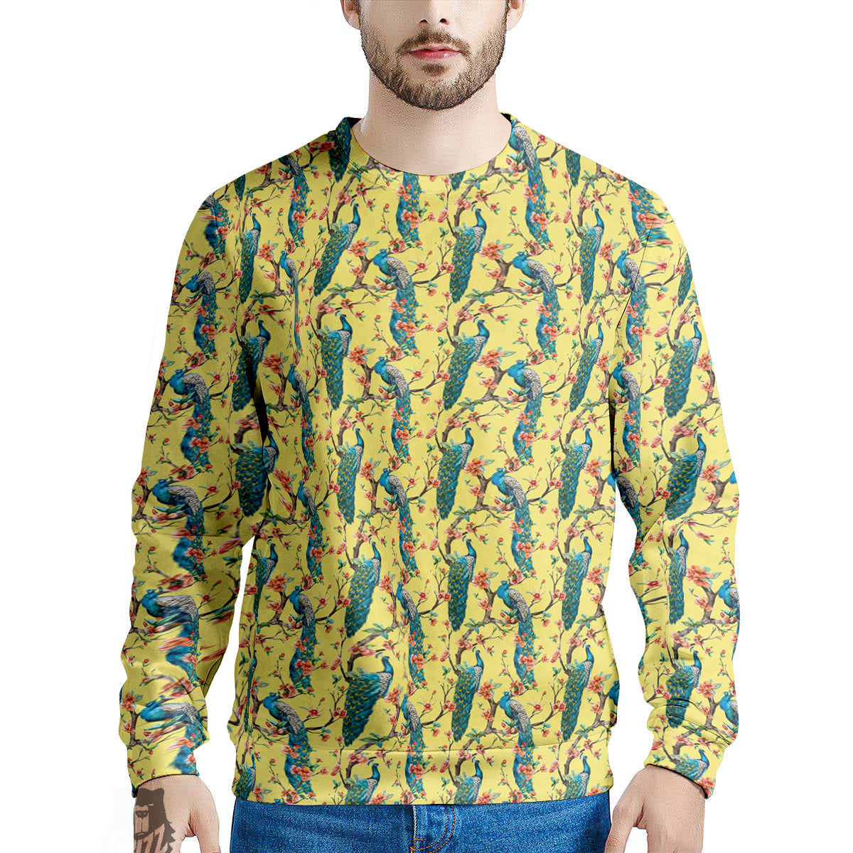 Peacock Cherry Blossom Print Men's Sweatshirt-grizzshop