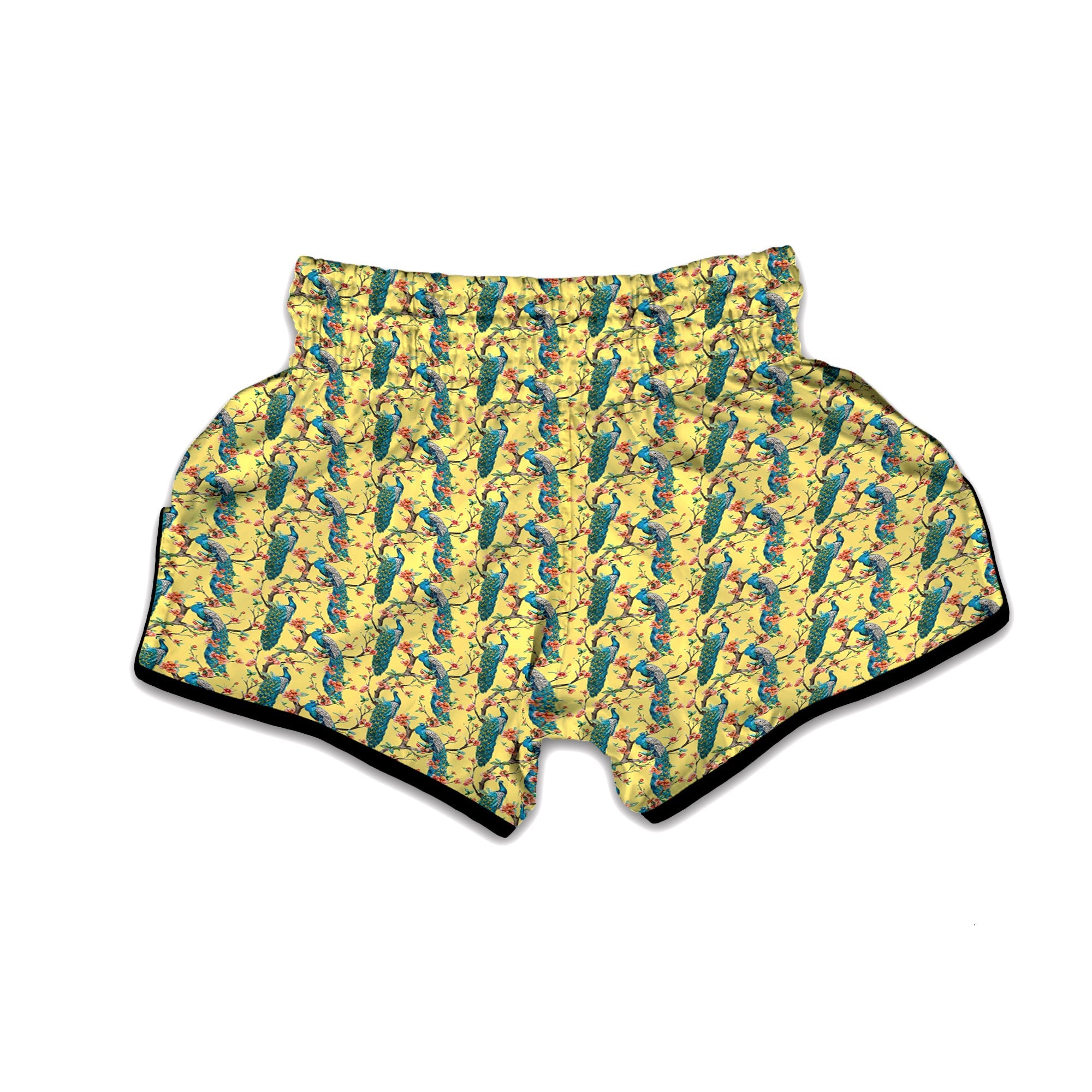 Peacock Cherry Blossom Print Muay Thai Boxing Shorts-grizzshop