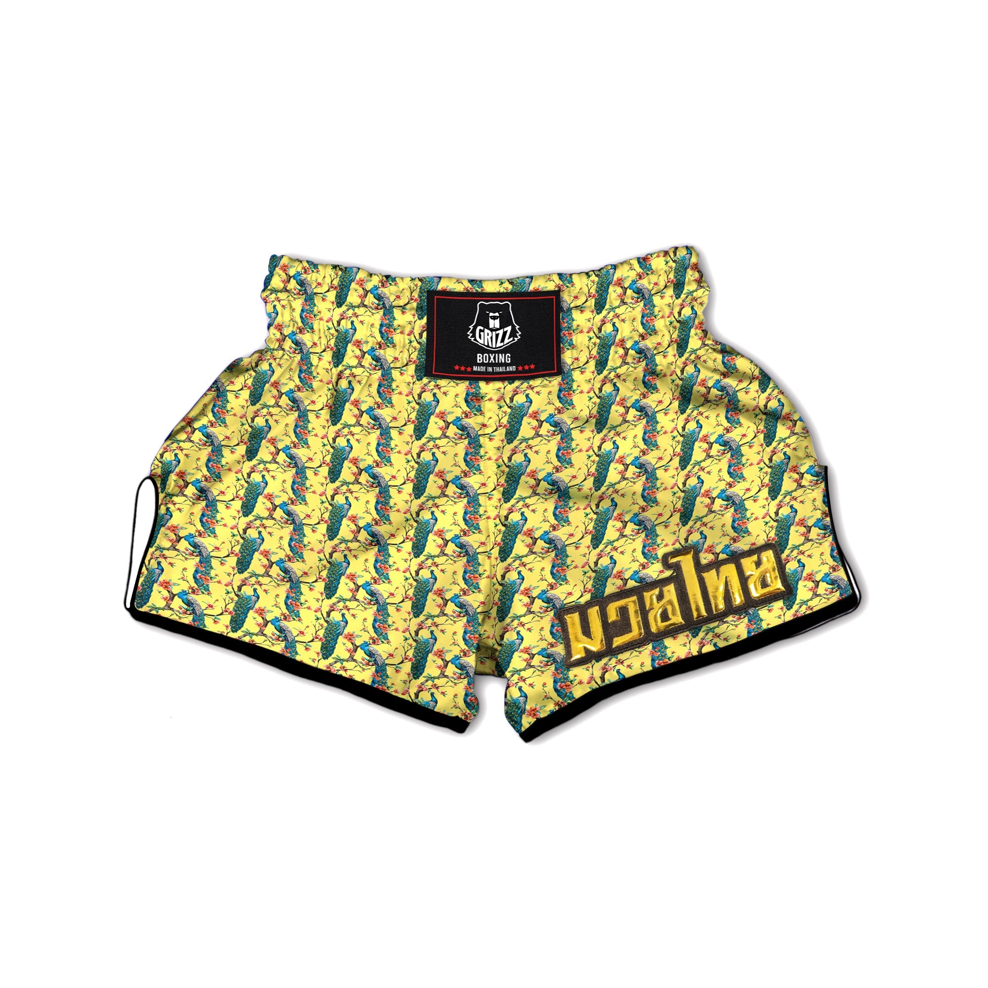 Peacock Cherry Blossom Print Muay Thai Boxing Shorts-grizzshop