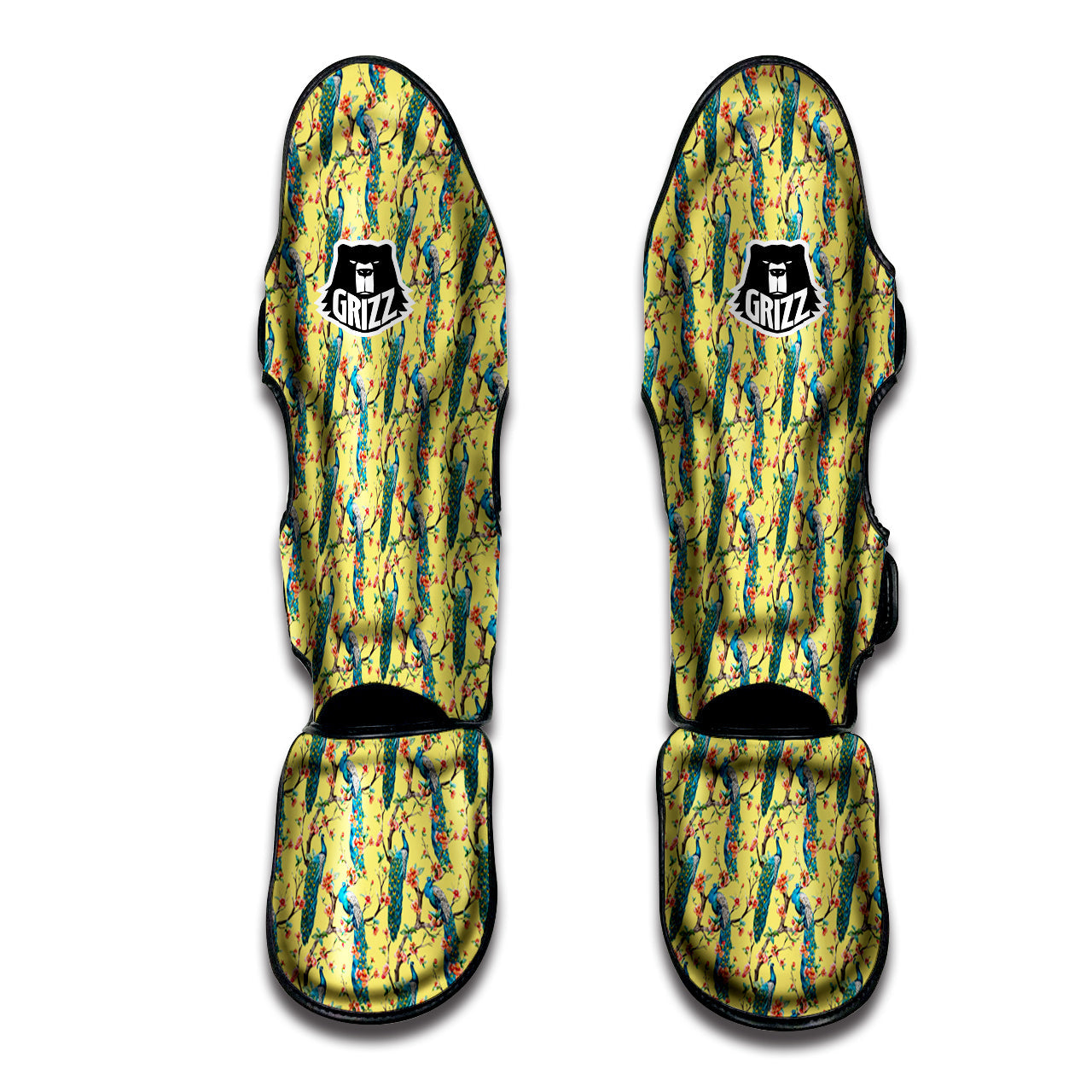 Peacock Cherry Blossom Print Muay Thai Shin Guards-grizzshop