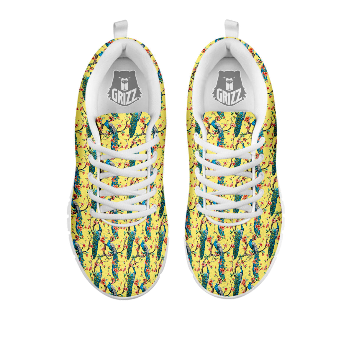 Peacock Cherry Blossom Print White Sneaker-grizzshop