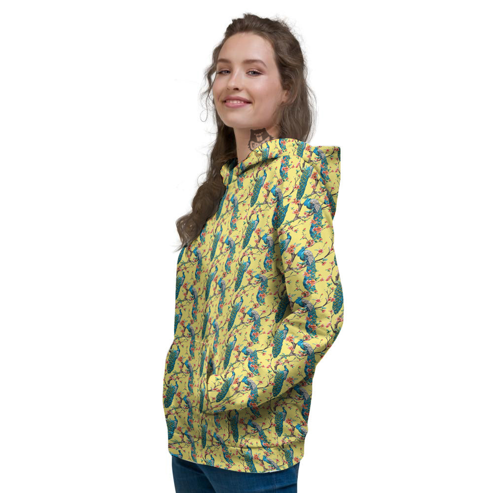 Peacock Cherry Blossom Print Women's Hoodie-grizzshop