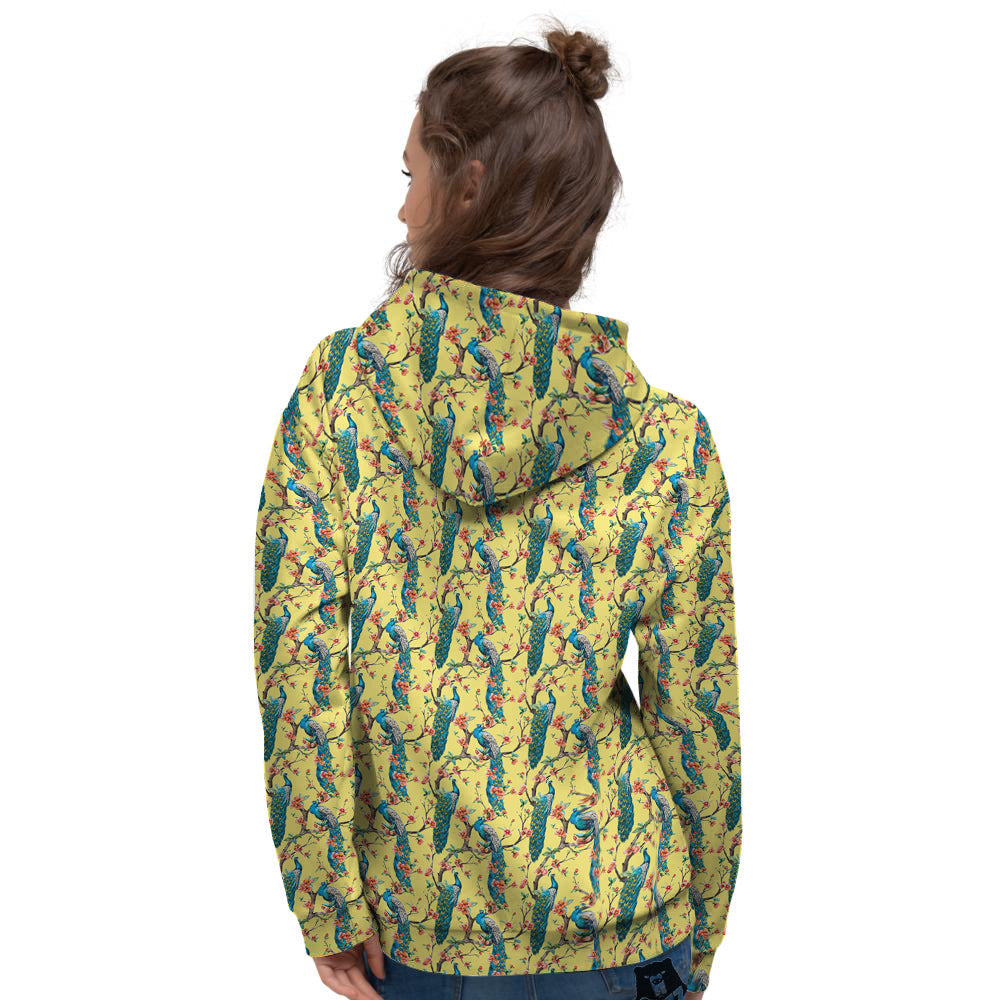 Peacock Cherry Blossom Print Women's Hoodie-grizzshop