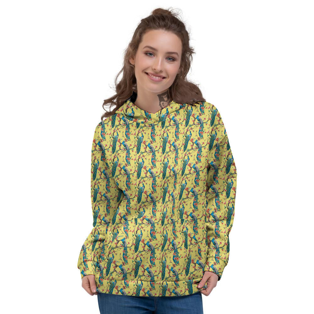 Peacock Cherry Blossom Print Women's Hoodie-grizzshop