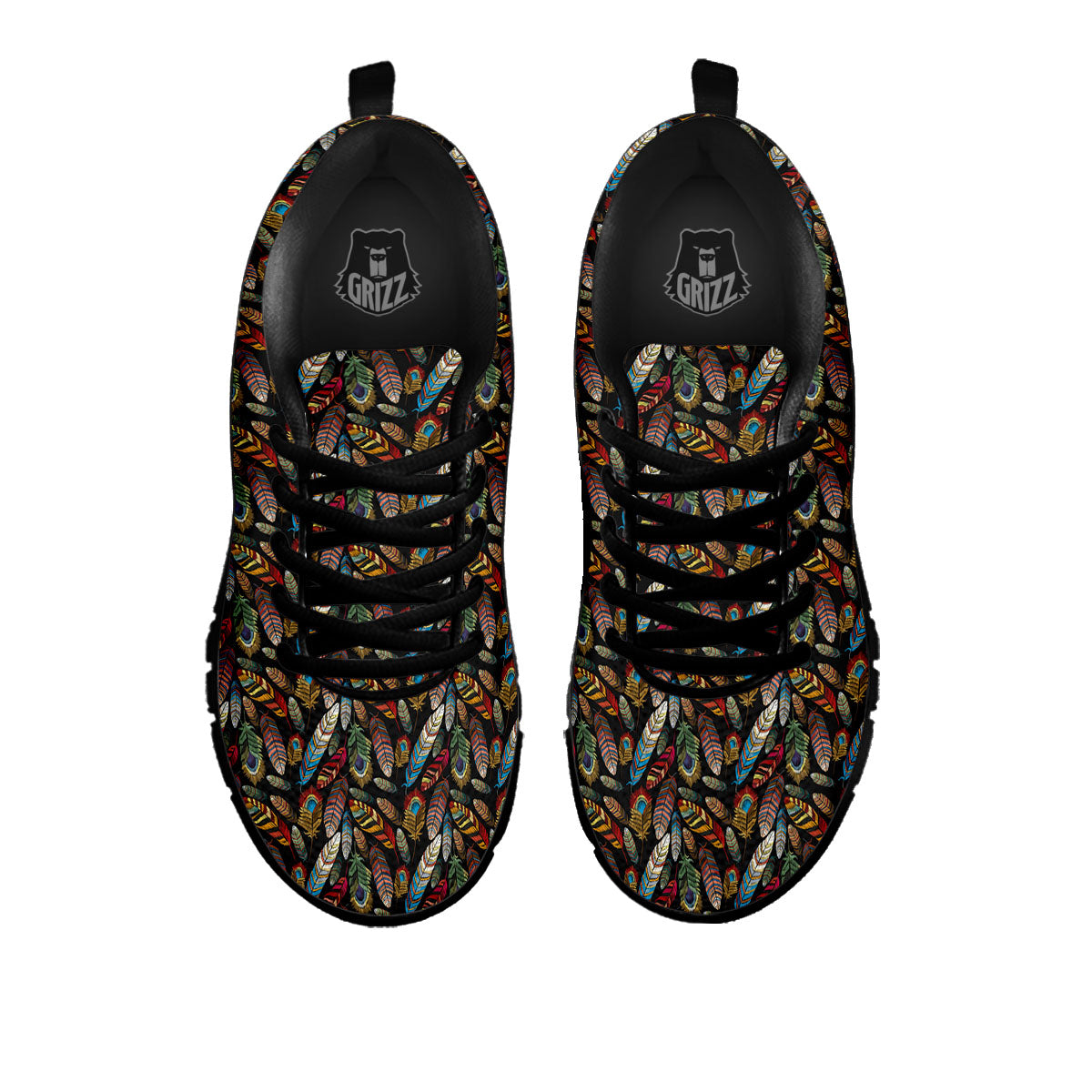 Peacock Embroidery Print Pattern Black Sneaker-grizzshop