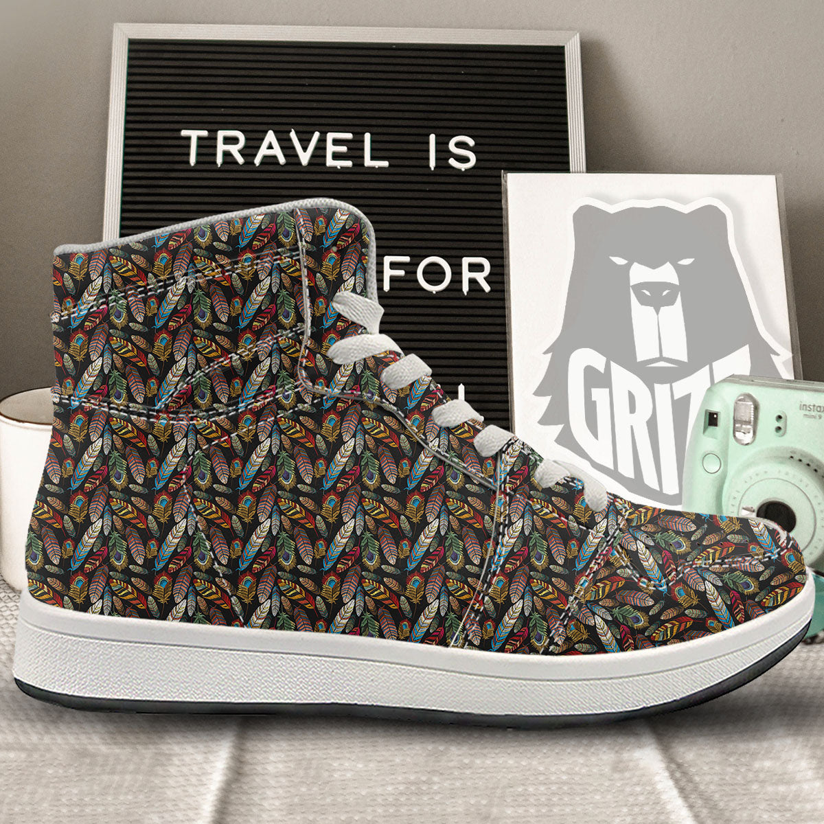 Peacock Embroidery Print Pattern High Top Sneakers-grizzshop