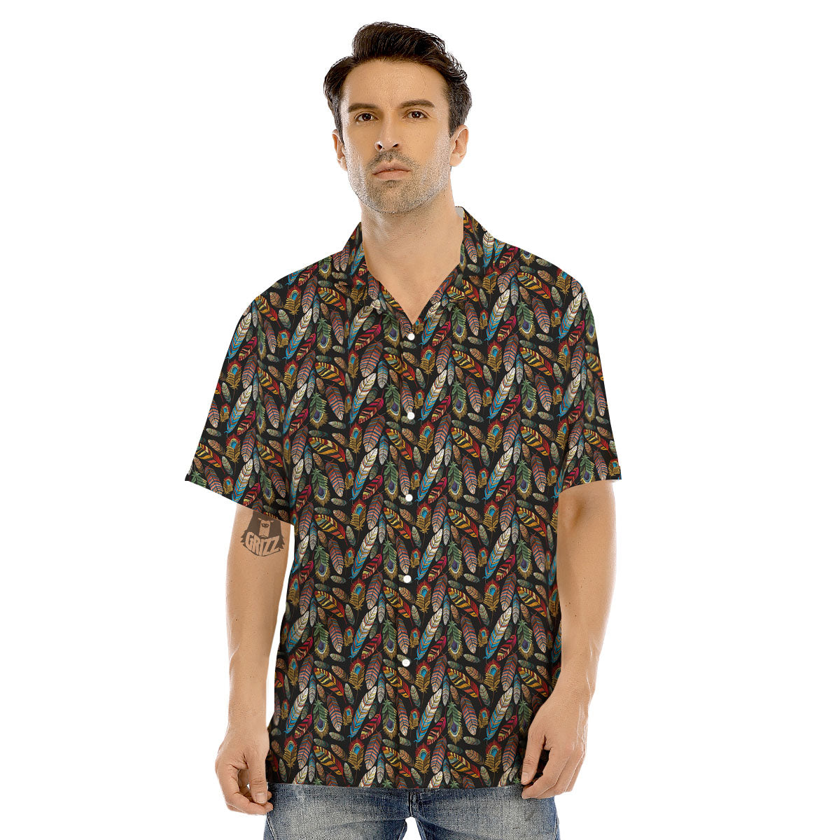 Peacock Embroidery Print Pattern Men's Hawaiian Shirt-grizzshop