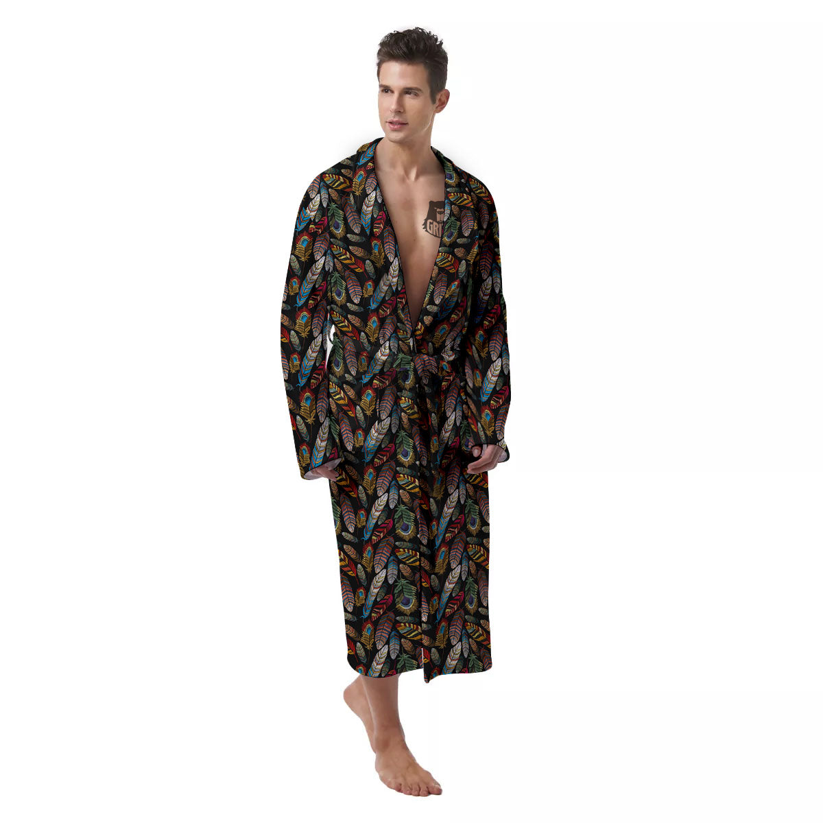 Peacock Embroidery Print Pattern Men's Robe-grizzshop