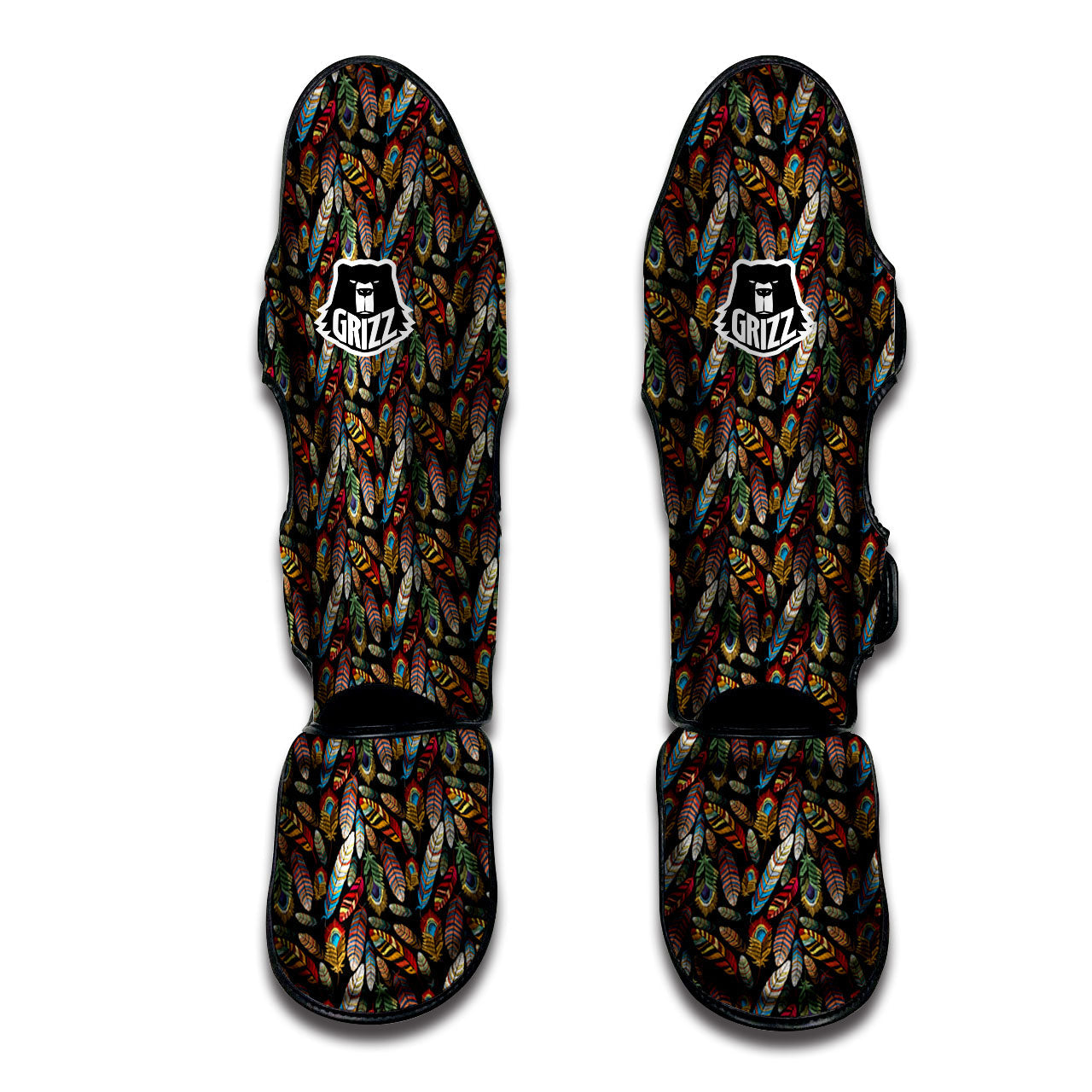 Peacock Embroidery Print Pattern Muay Thai Shin Guards-grizzshop