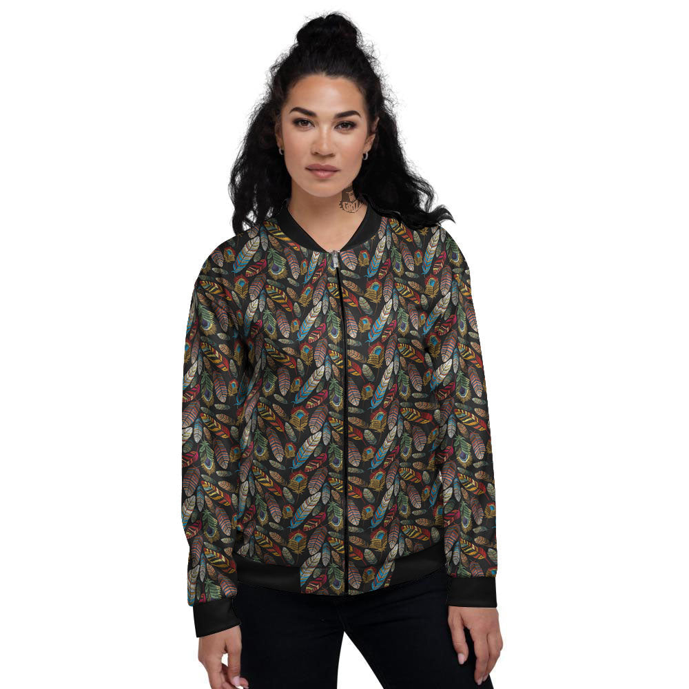 Peacock Embroidery Print Pattern Women's Bomber Jacket-grizzshop