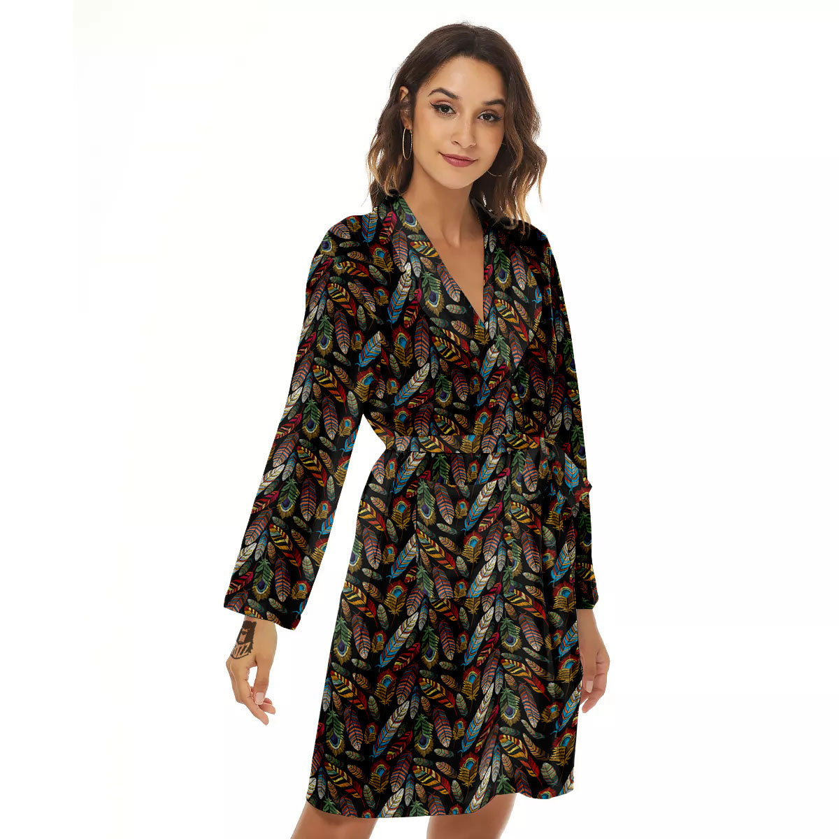 Peacock Embroidery Print Pattern Women's Robe-grizzshop
