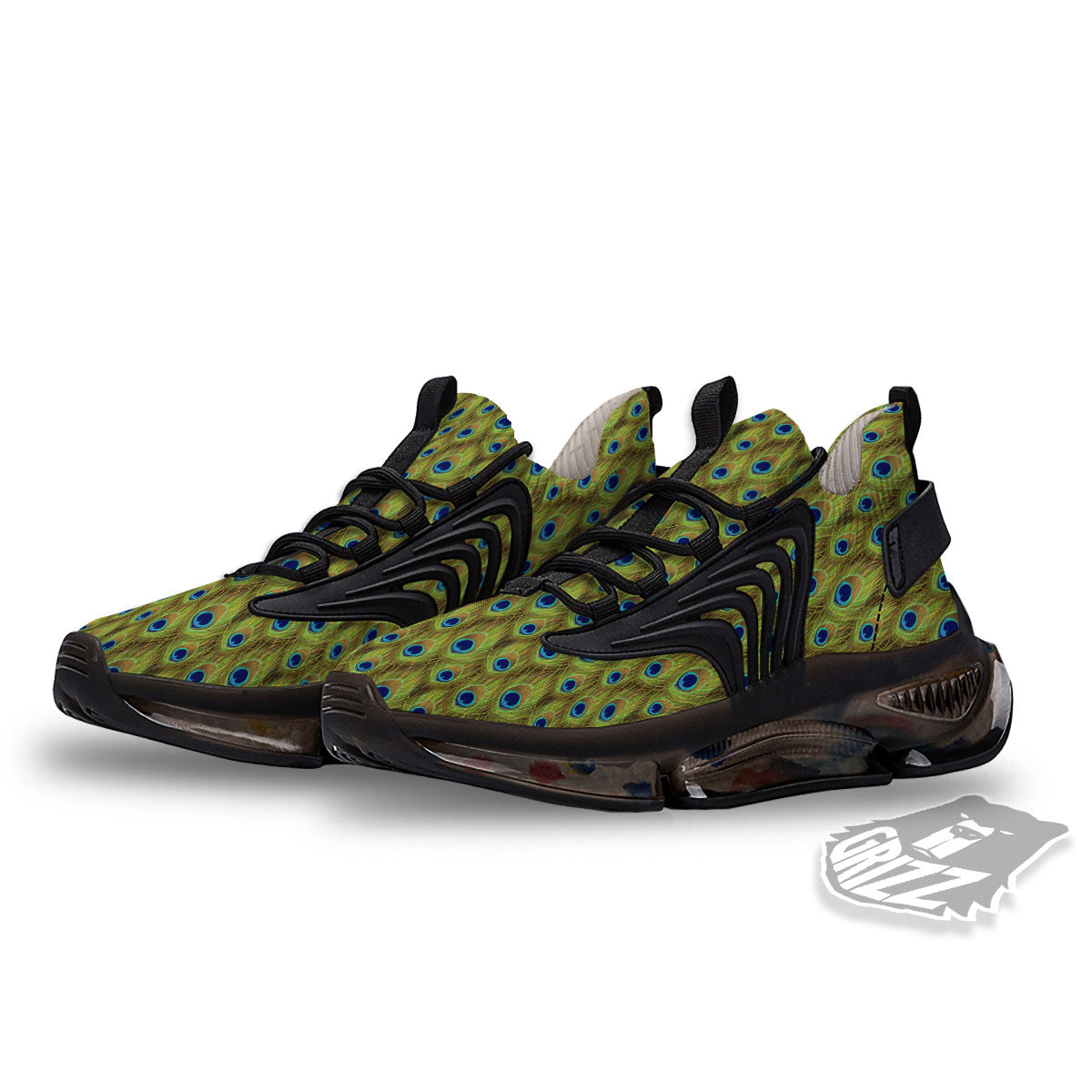 Peacock Feather Boho Print Pattern Black Gym Shoes-grizzshop