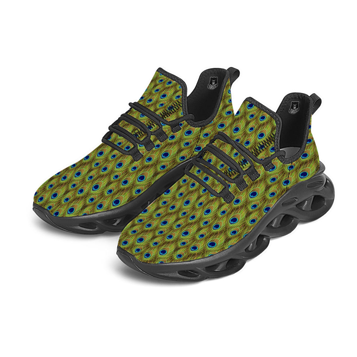 Peacock Feather Boho Print Pattern Black Running Shoes-grizzshop