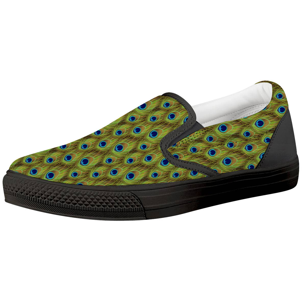 Peacock Feather Boho Print Pattern Black Slip On Shoes-grizzshop