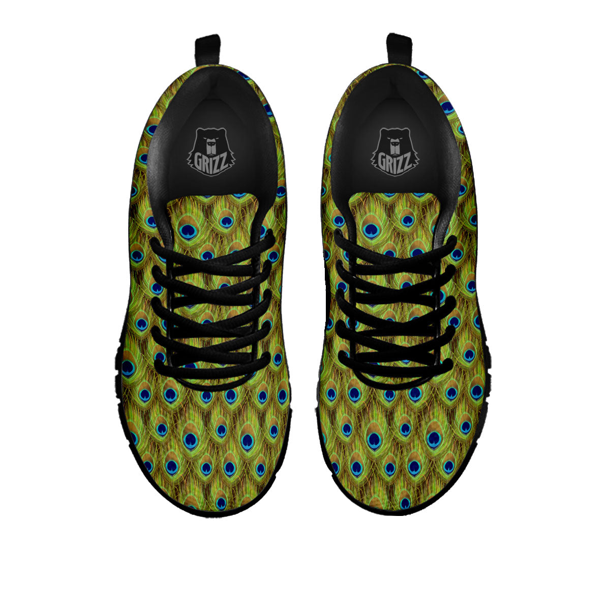 Peacock Feather Boho Print Pattern Black Sneaker-grizzshop