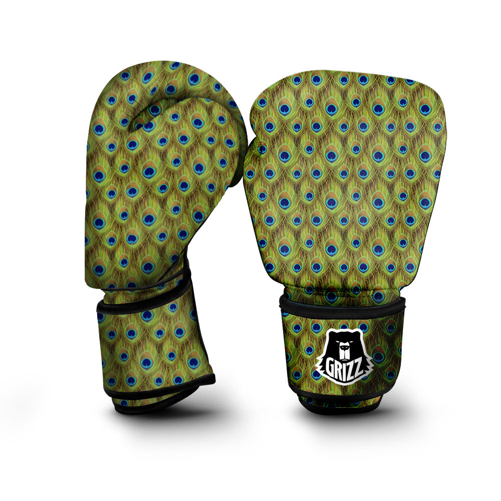 Peacock Feather Boho Print Pattern Boxing Gloves-grizzshop
