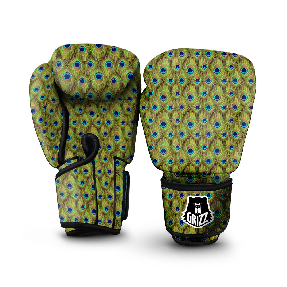 Peacock Feather Boho Print Pattern Boxing Gloves-grizzshop