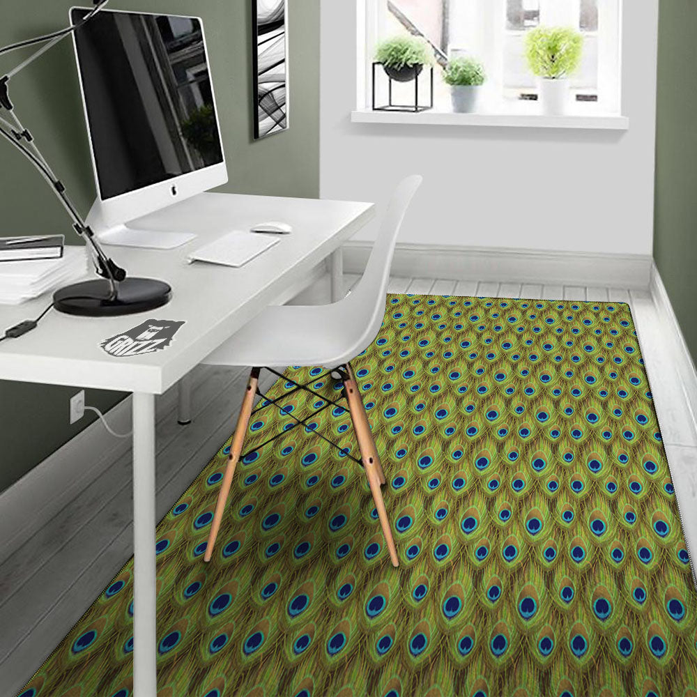 Peacock Feather Boho Print Pattern Floor Mat-grizzshop
