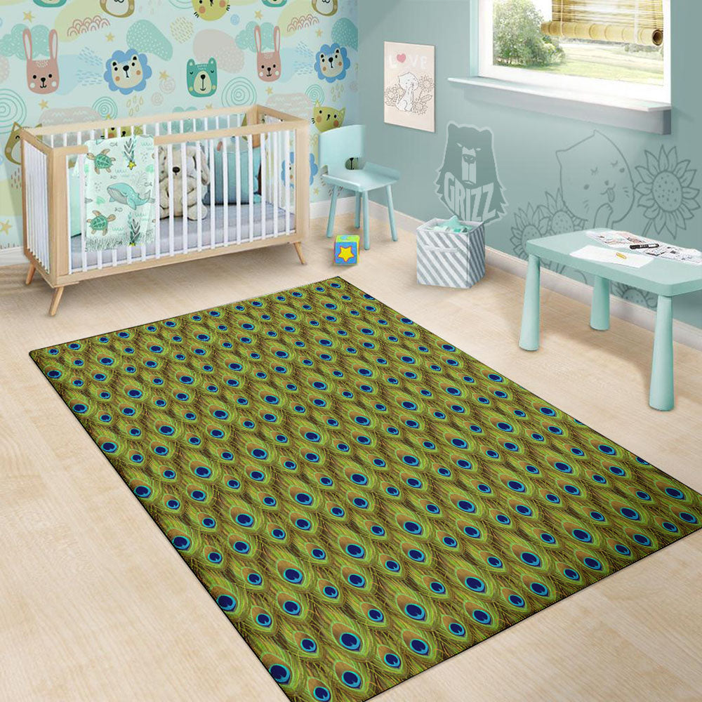 Peacock Feather Boho Print Pattern Floor Mat-grizzshop