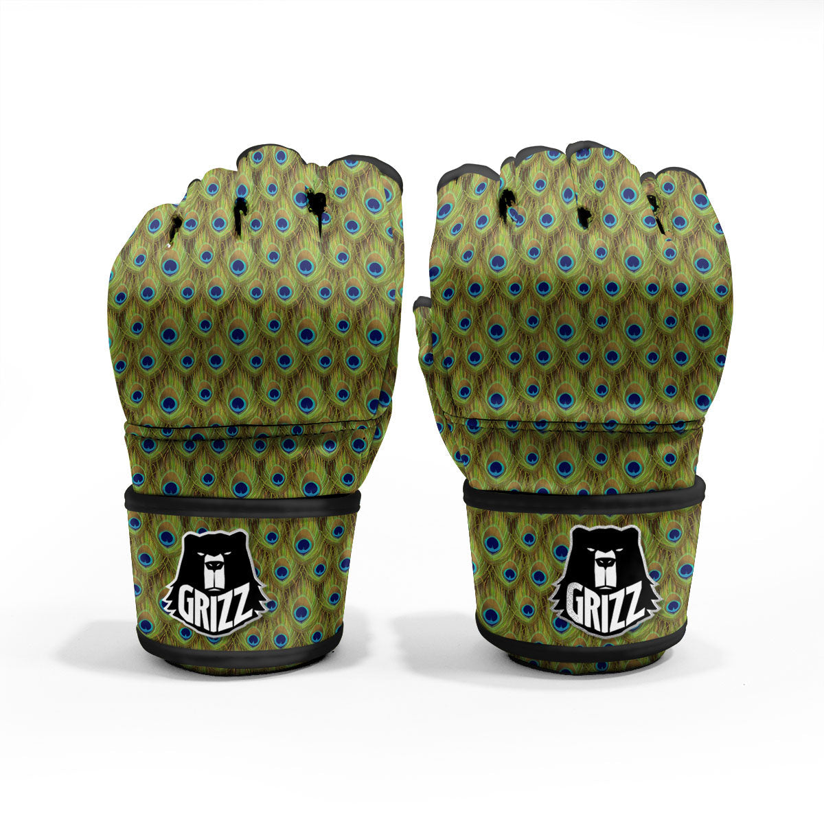 Peacock Feather Boho Print Pattern MMA Gloves-grizzshop