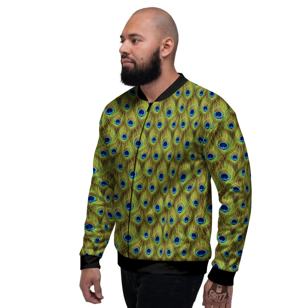 Peacock Feather Boho Print Pattern Men's Bomber Jacket-grizzshop