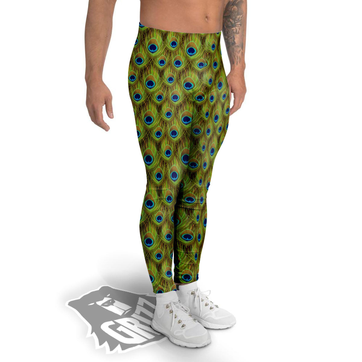 Peacock Feather Boho Print Pattern Men's Leggings-grizzshop