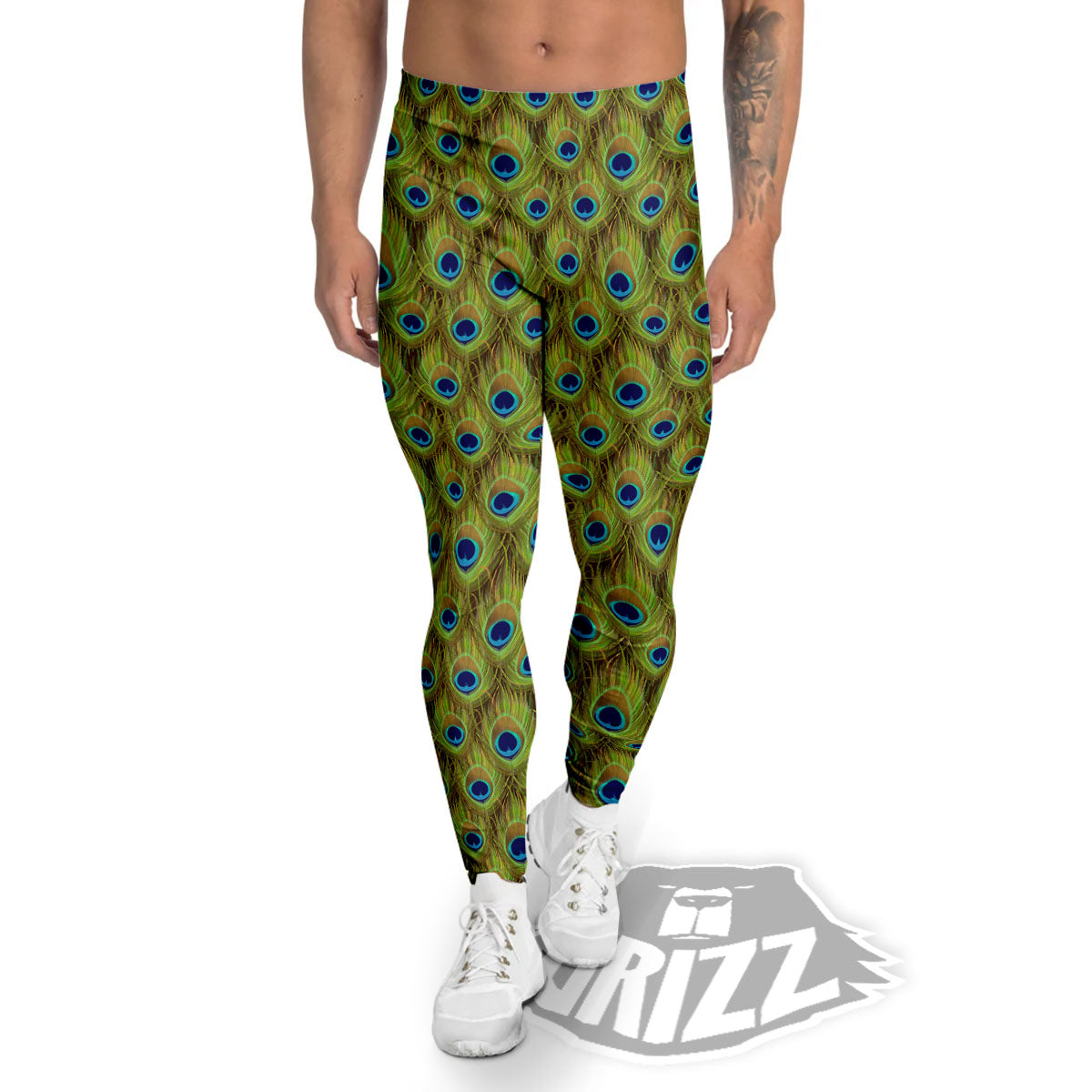 Peacock Feather Boho Print Pattern Men's Leggings-grizzshop