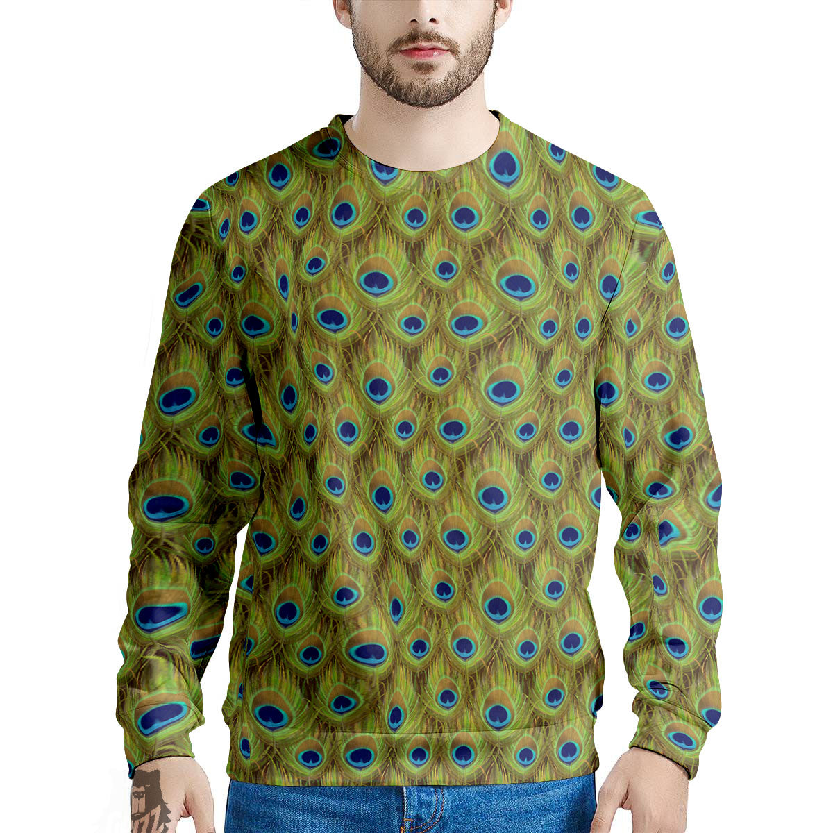 Peacock Feather Boho Print Pattern Men's Sweatshirt-grizzshop