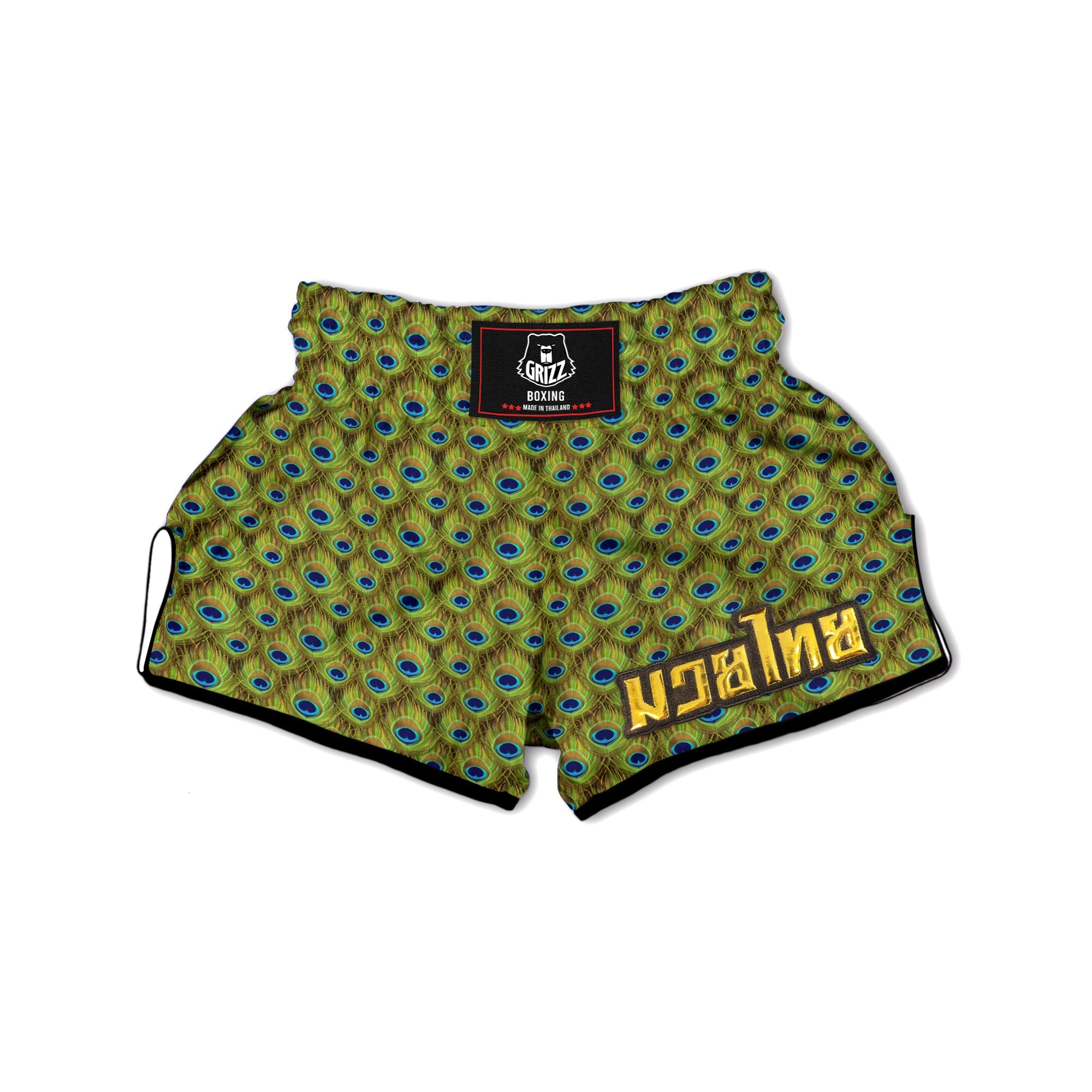 Peacock Feather Boho Print Pattern Muay Thai Boxing Shorts-grizzshop