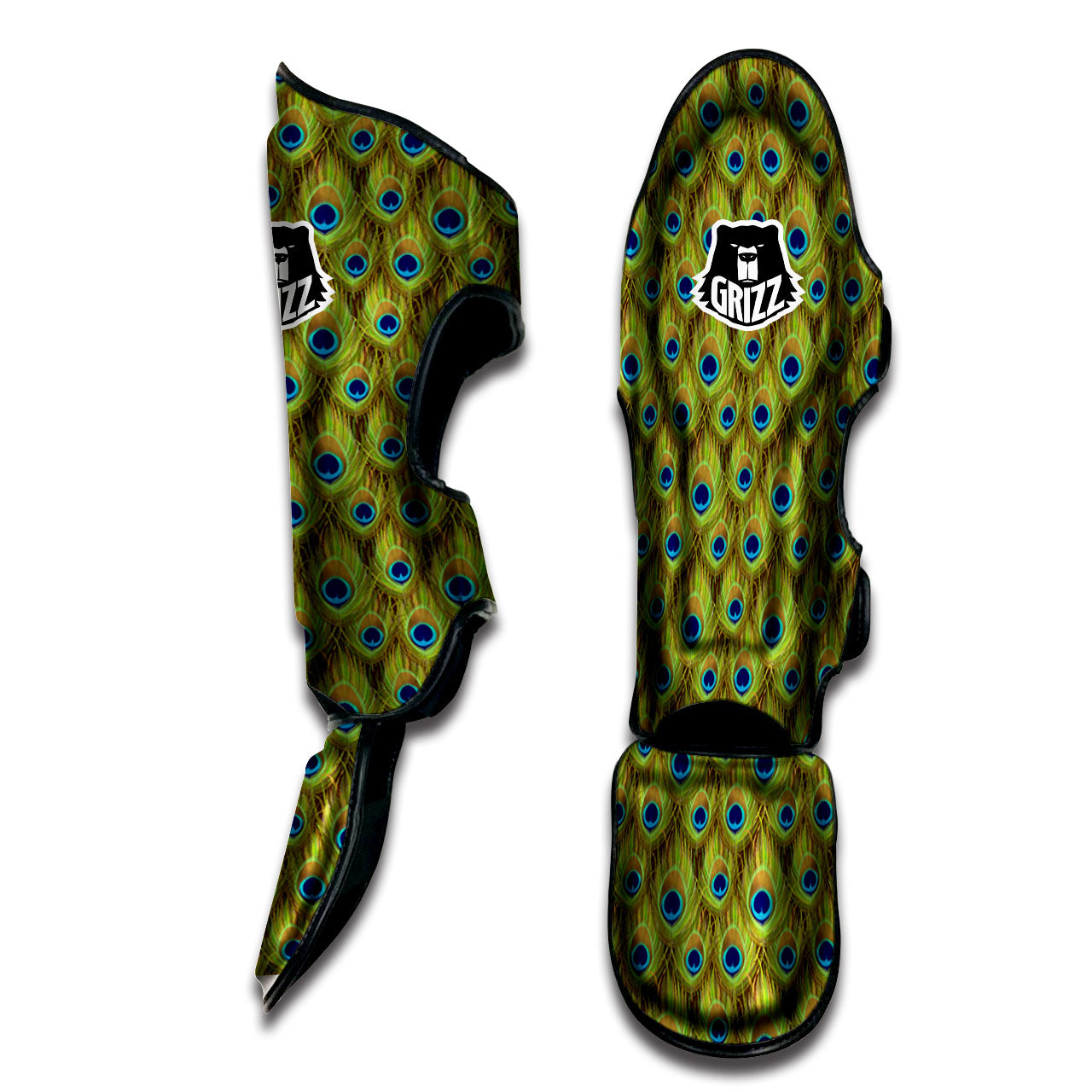 Peacock Feather Boho Print Pattern Muay Thai Shin Guards-grizzshop