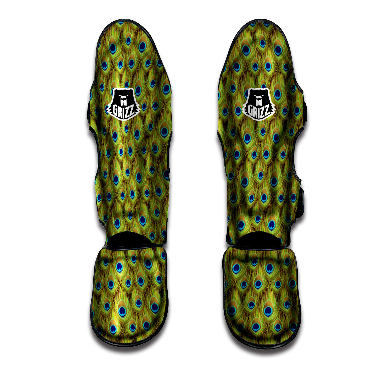 Peacock Feather Boho Print Pattern Muay Thai Shin Guards-grizzshop