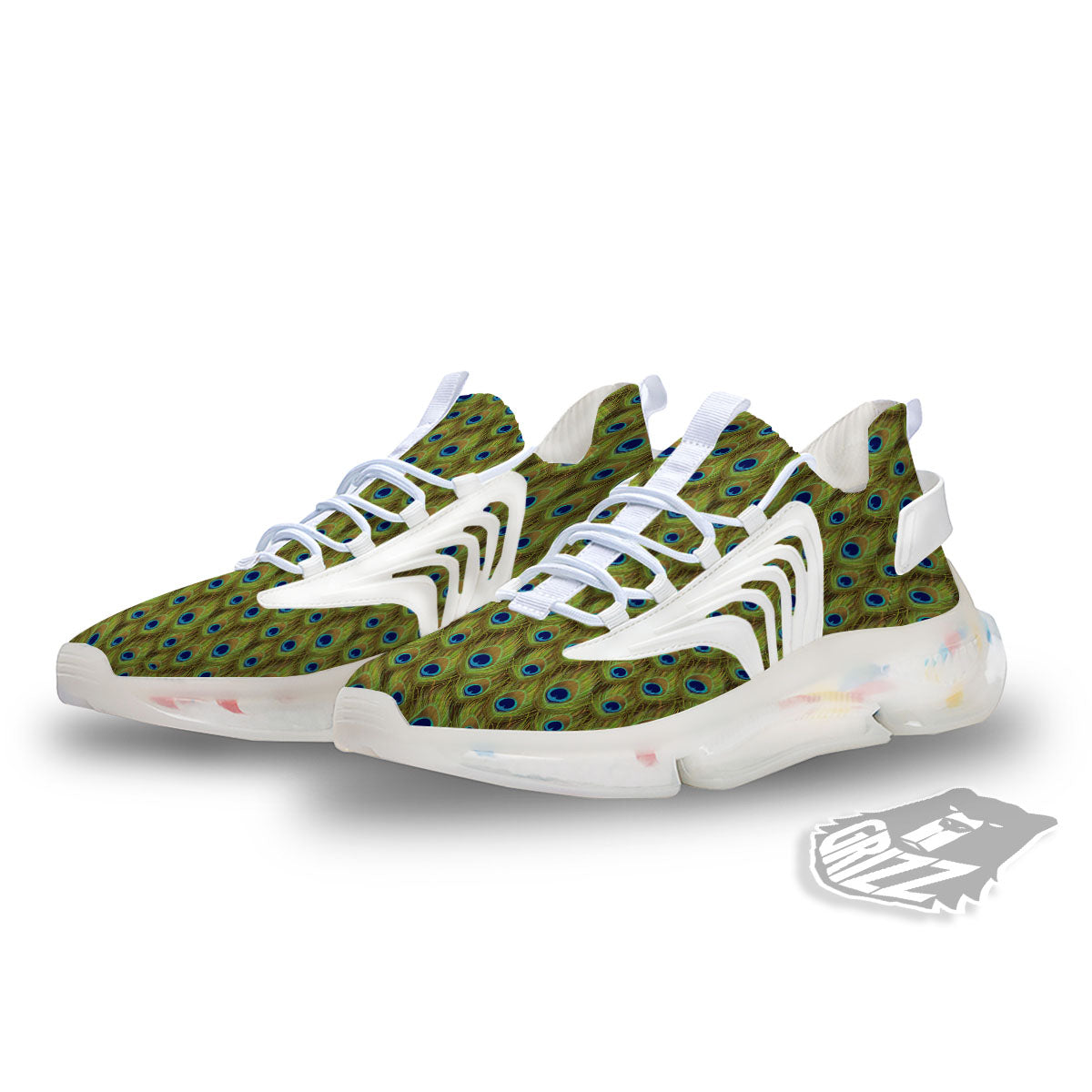 Peacock Feather Boho Print Pattern White Gym Shoes-grizzshop