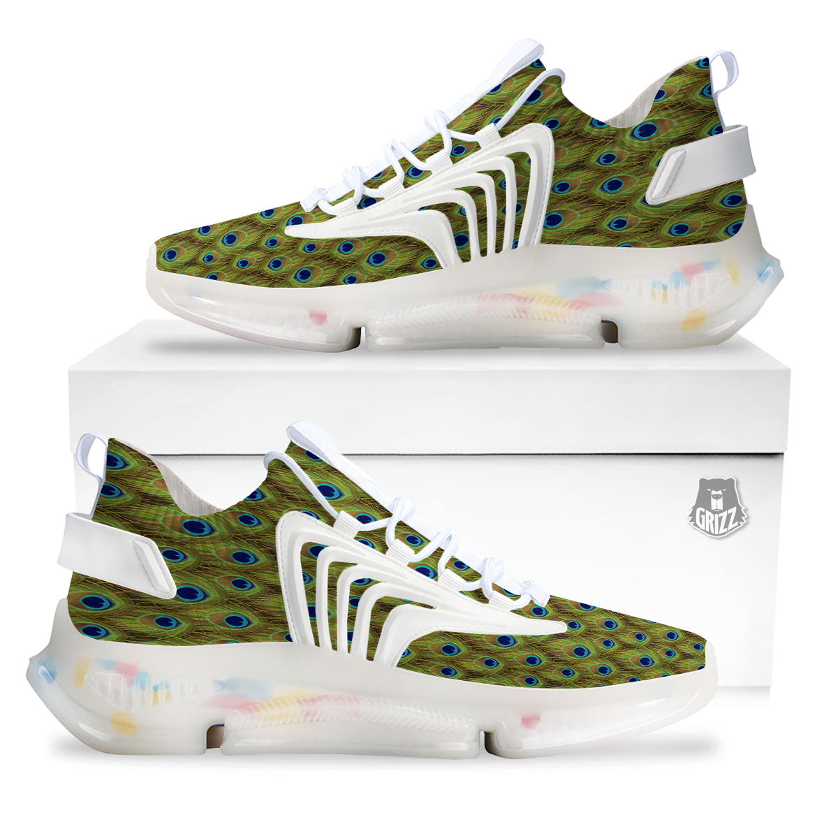 Peacock Feather Boho Print Pattern White Gym Shoes-grizzshop