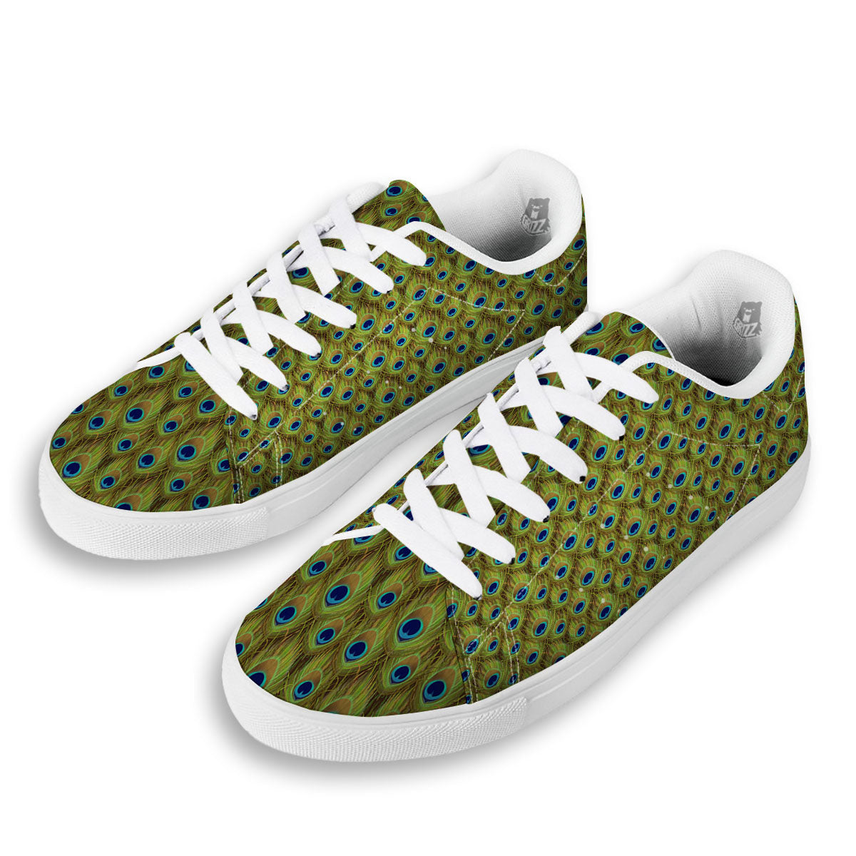Peacock Feather Boho Print Pattern White Low Top Sneakers-grizzshop