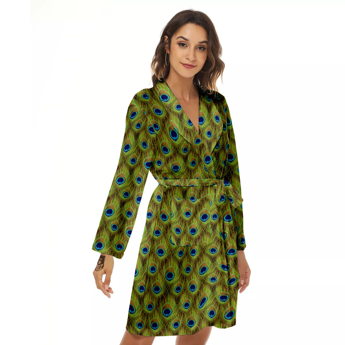 Peacock Feather Boho Print Pattern Women's Robe-grizzshop