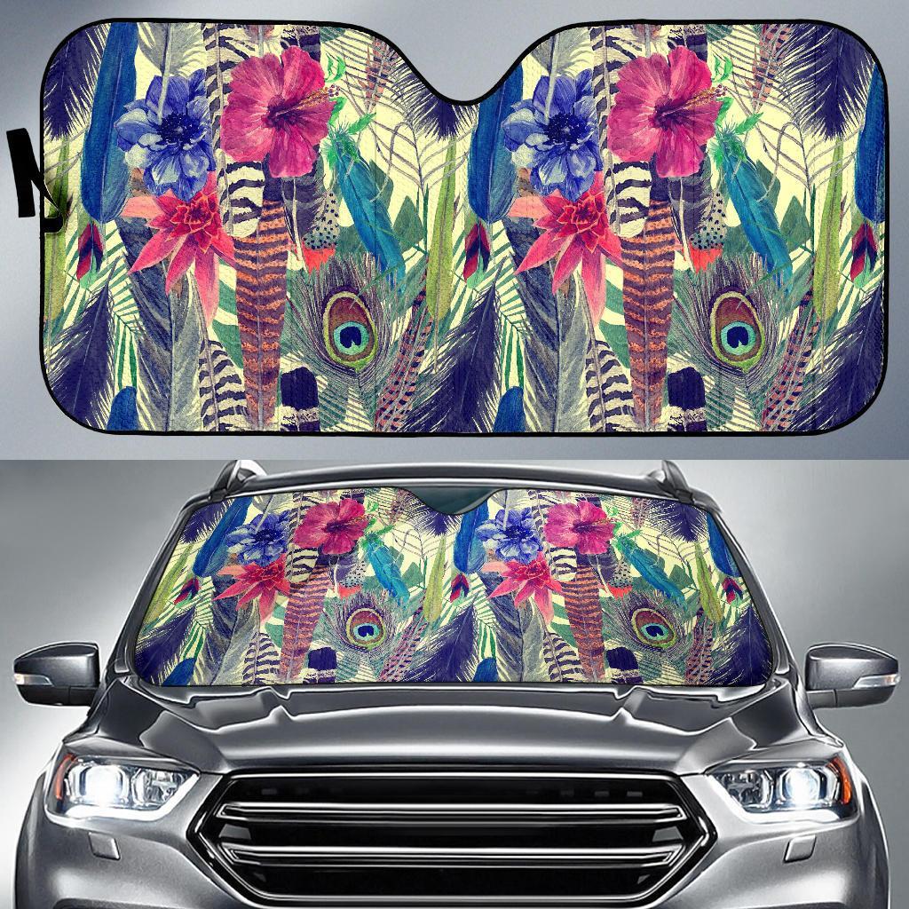 Peacock Feather Floral Pattern Print Car Sun Shade-grizzshop