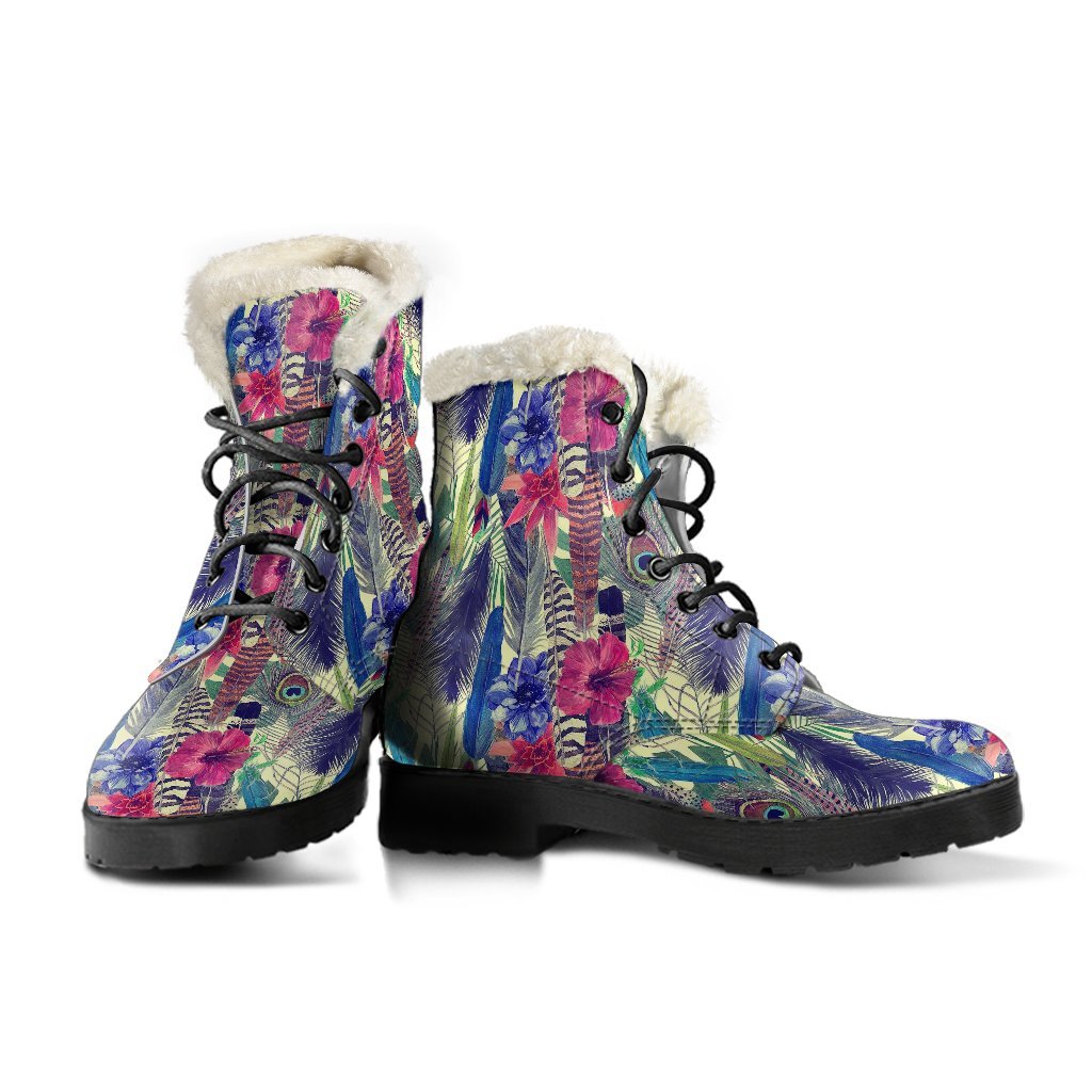 Peacock Feather Floral Pattern Print Comfy Winter Boots-grizzshop