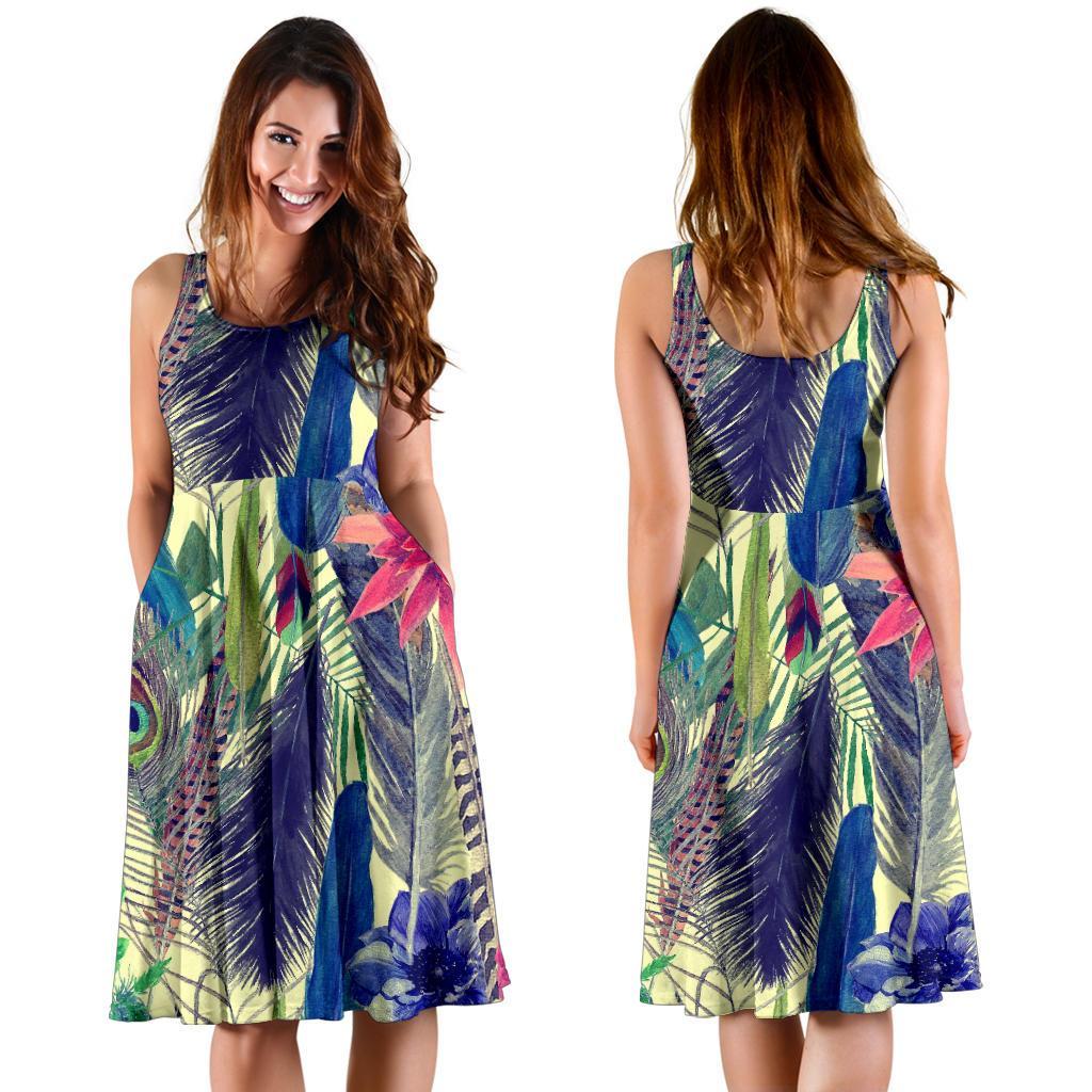 Peacock Feather Floral Pattern Print Dress-grizzshop