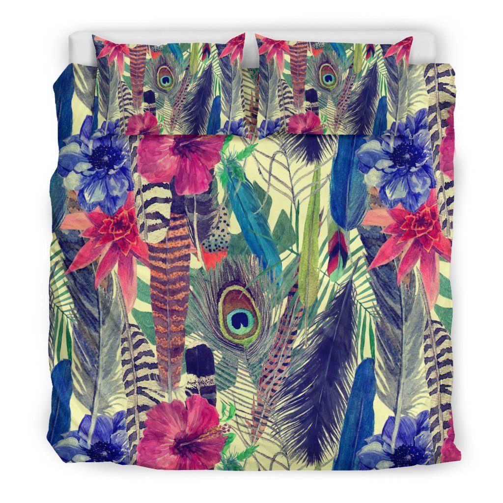 Peacock Feather Floral Pattern Print Duvet Cover Bedding Set-grizzshop