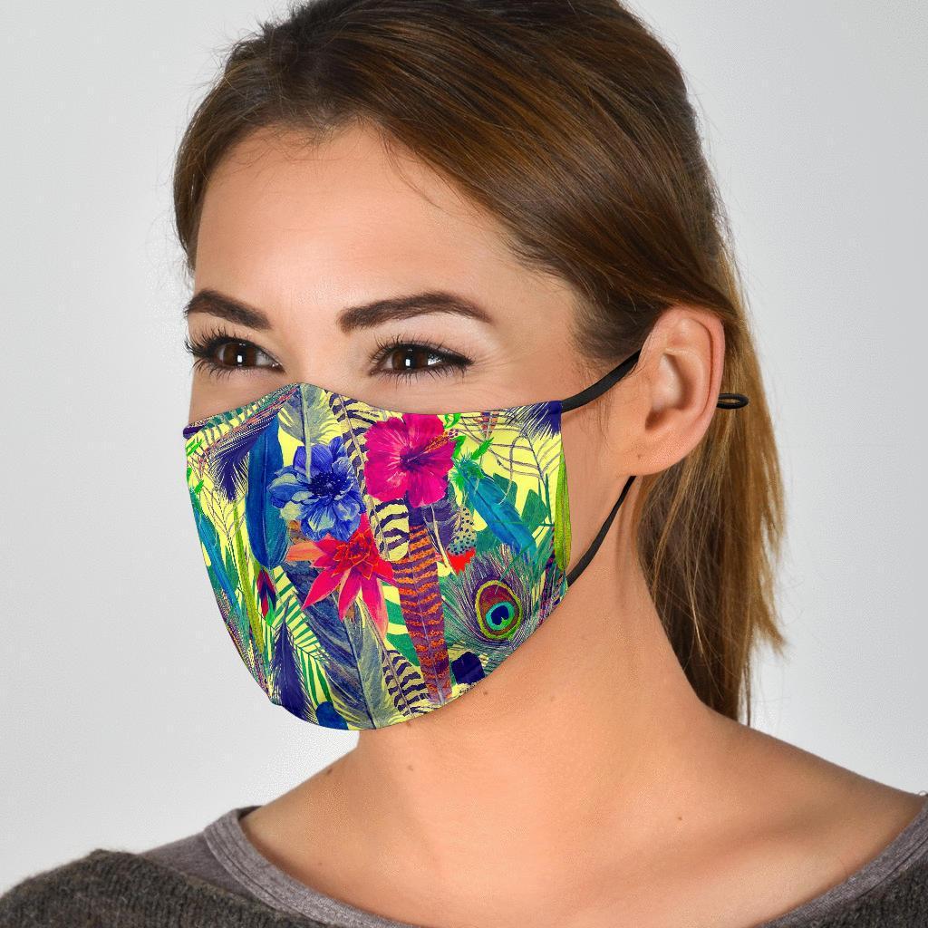 Peacock Feather Floral Pattern Print Face Mask-grizzshop