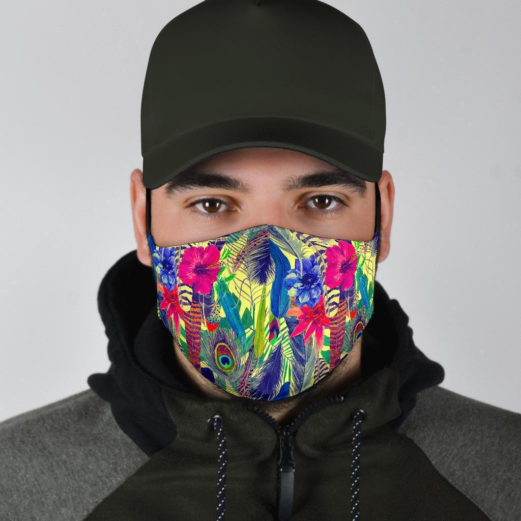 Peacock Feather Floral Pattern Print Face Mask-grizzshop