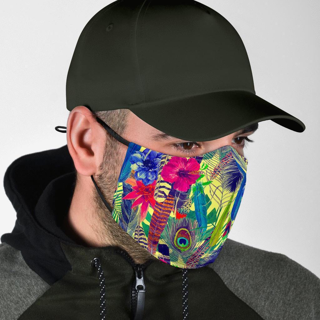 Peacock Feather Floral Pattern Print Face Mask-grizzshop