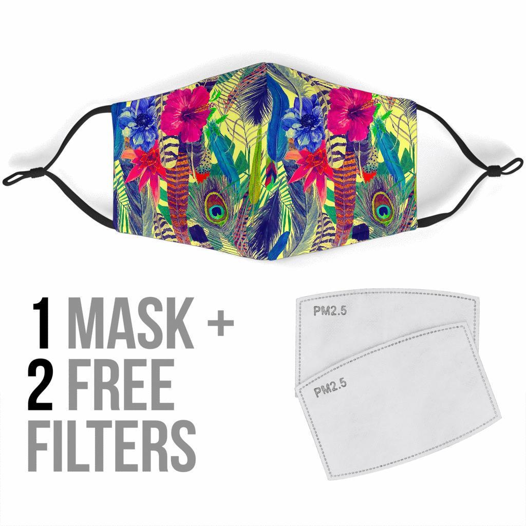 Peacock Feather Floral Pattern Print Face Mask-grizzshop