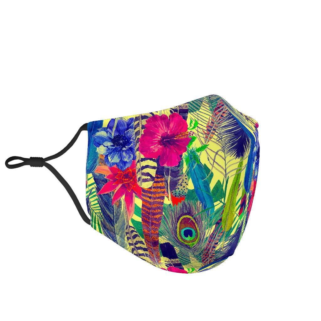 Peacock Feather Floral Pattern Print Face Mask-grizzshop