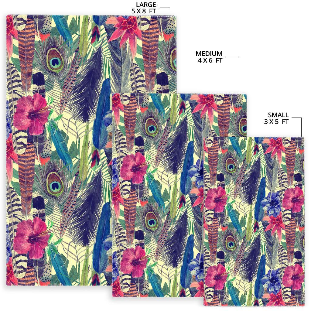 Peacock Feather Floral Pattern Print Floor Mat-grizzshop