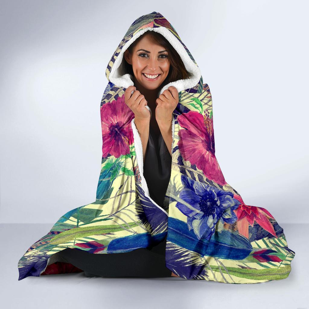 Peacock Feather Floral Pattern Print Hooded Blanket-grizzshop
