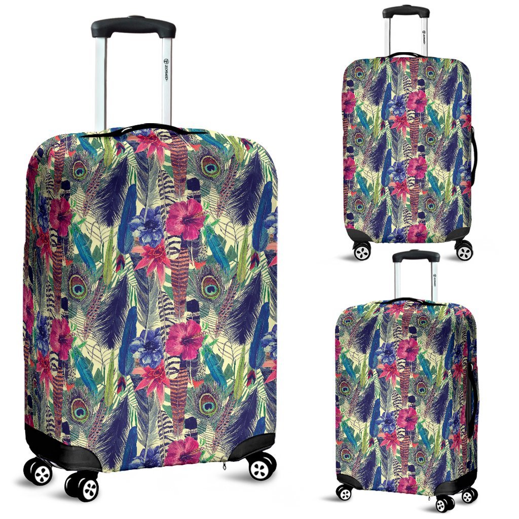 Peacock Feather Floral Pattern Print Luggage Cover Protector-grizzshop