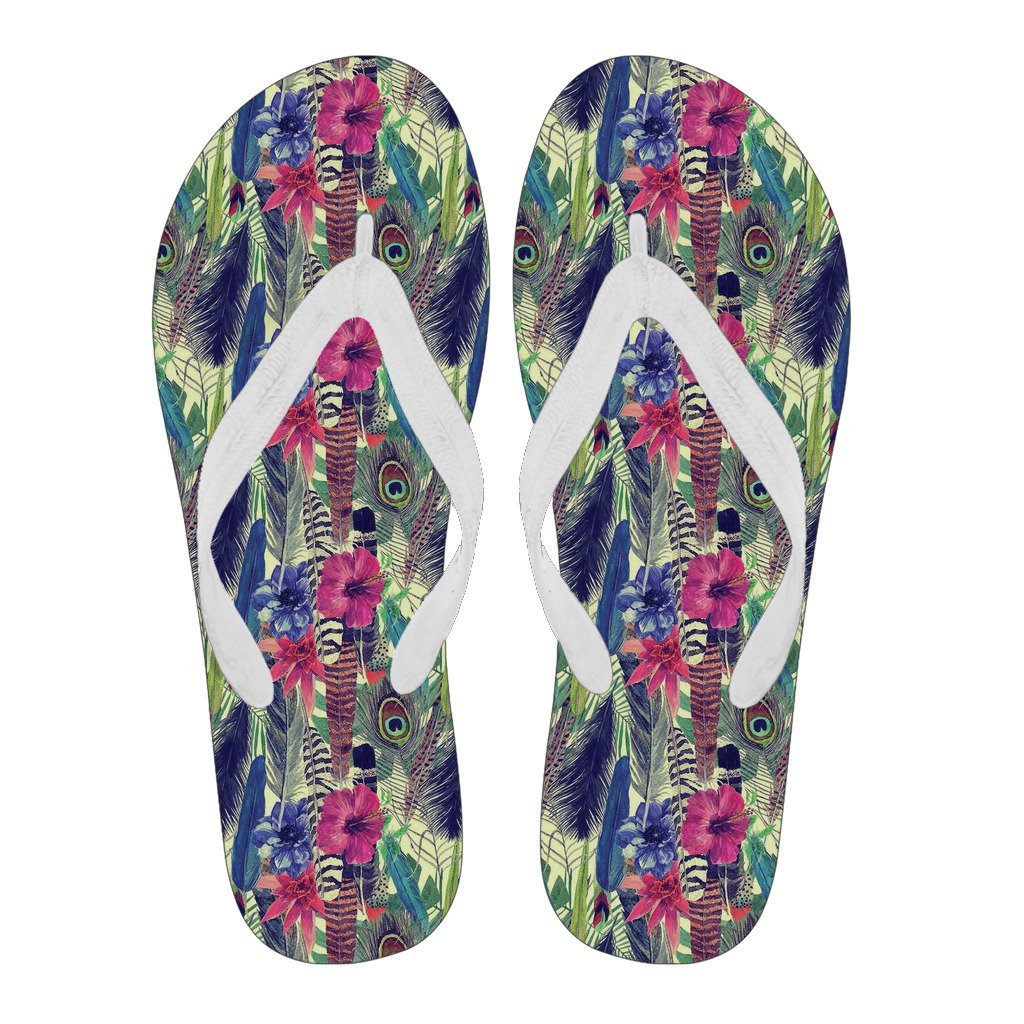 Peacock Feather Floral Pattern Print Men & Women Flip Flops-grizzshop