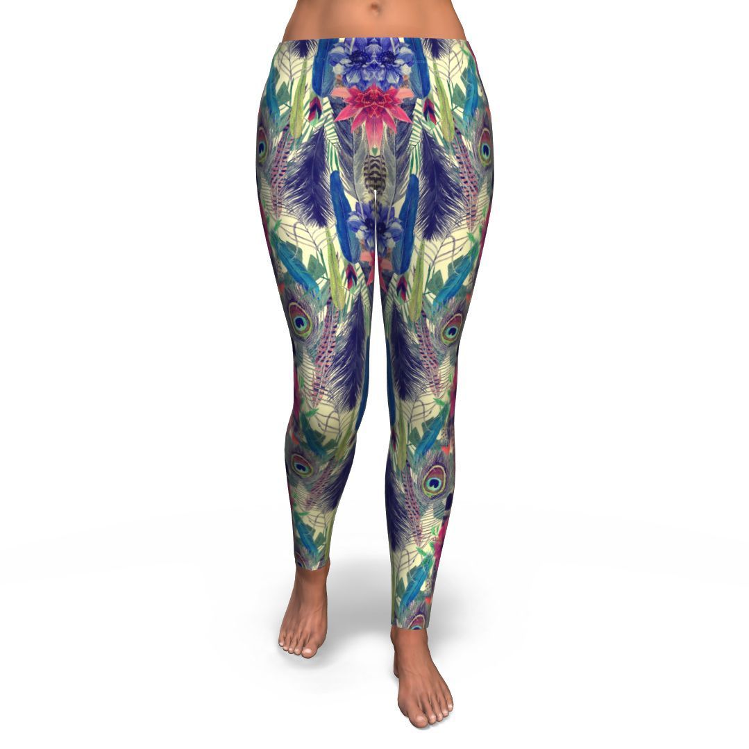 Peacock Feather Floral Pattern Print Pattern Women Leggings-grizzshop