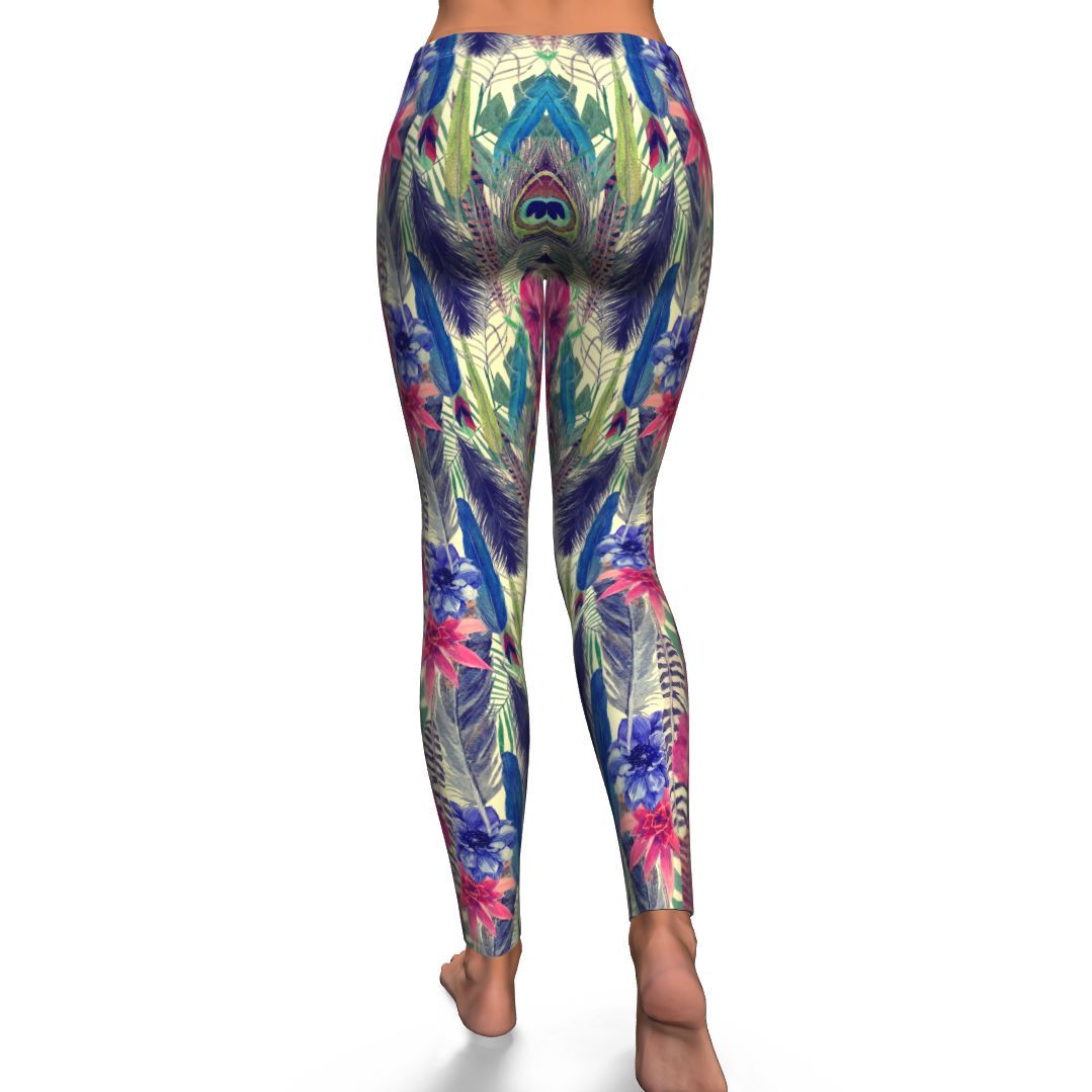 Peacock Feather Floral Pattern Print Pattern Women Leggings-grizzshop